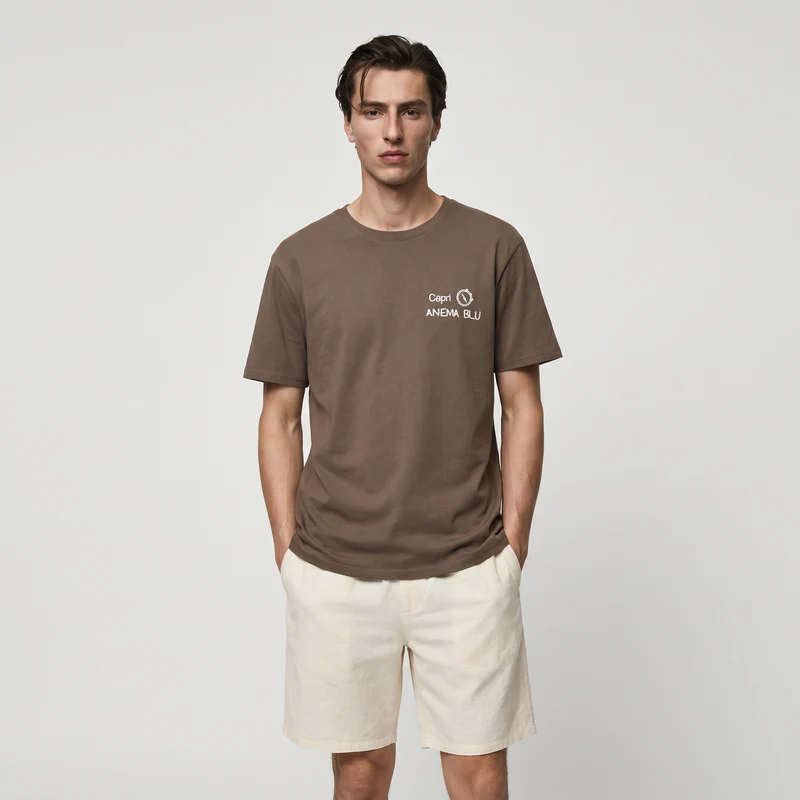 T-shirt girocollo con stampa spray effetto - Grigio fango