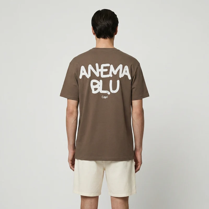 T-shirt girocollo con stampa spray effetto - Grigio fango