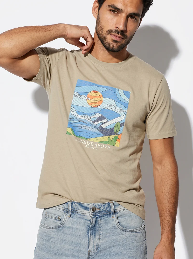 T-shirt girocollo effetto mosaico ricamato - Grigio stone