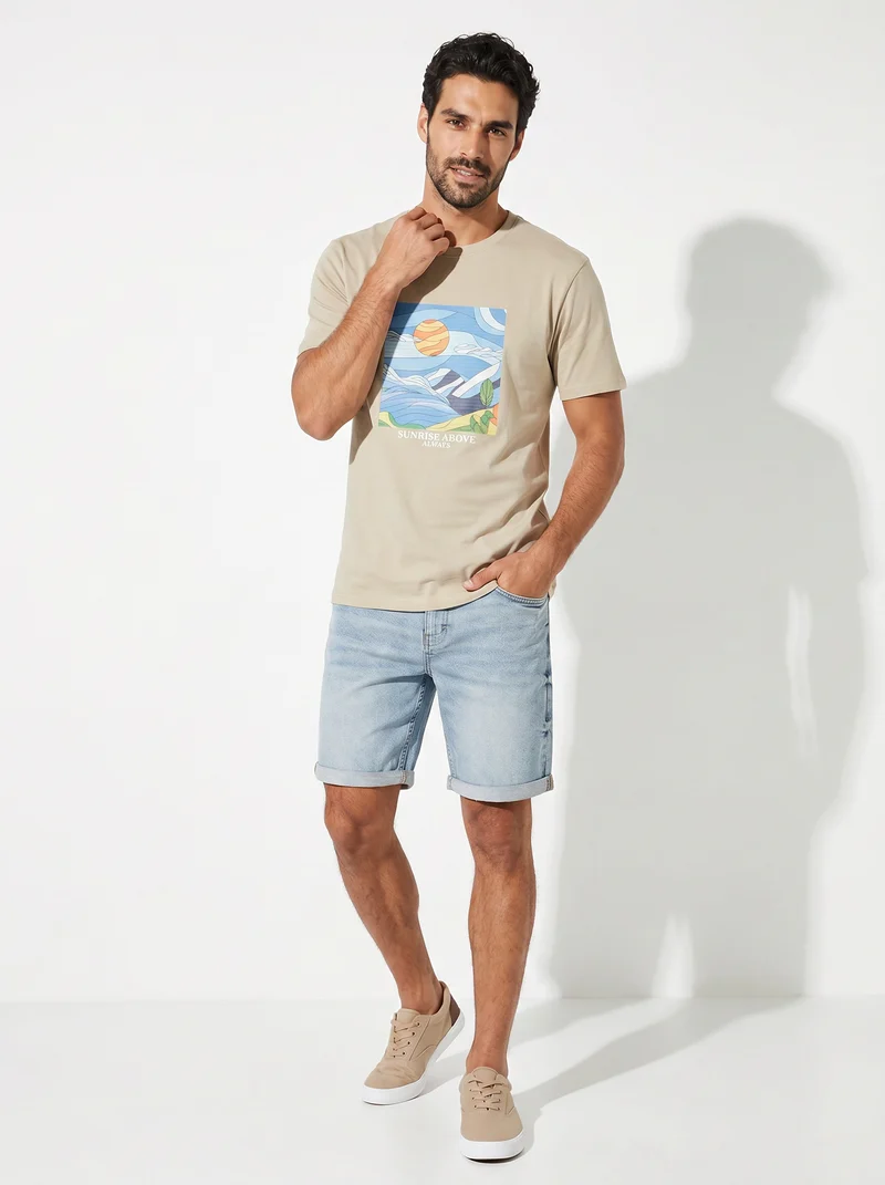 T-shirt girocollo effetto mosaico ricamato - Grigio stone