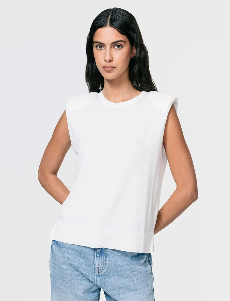 Gilet in Maglia con Spalline Imbottite - Bianco