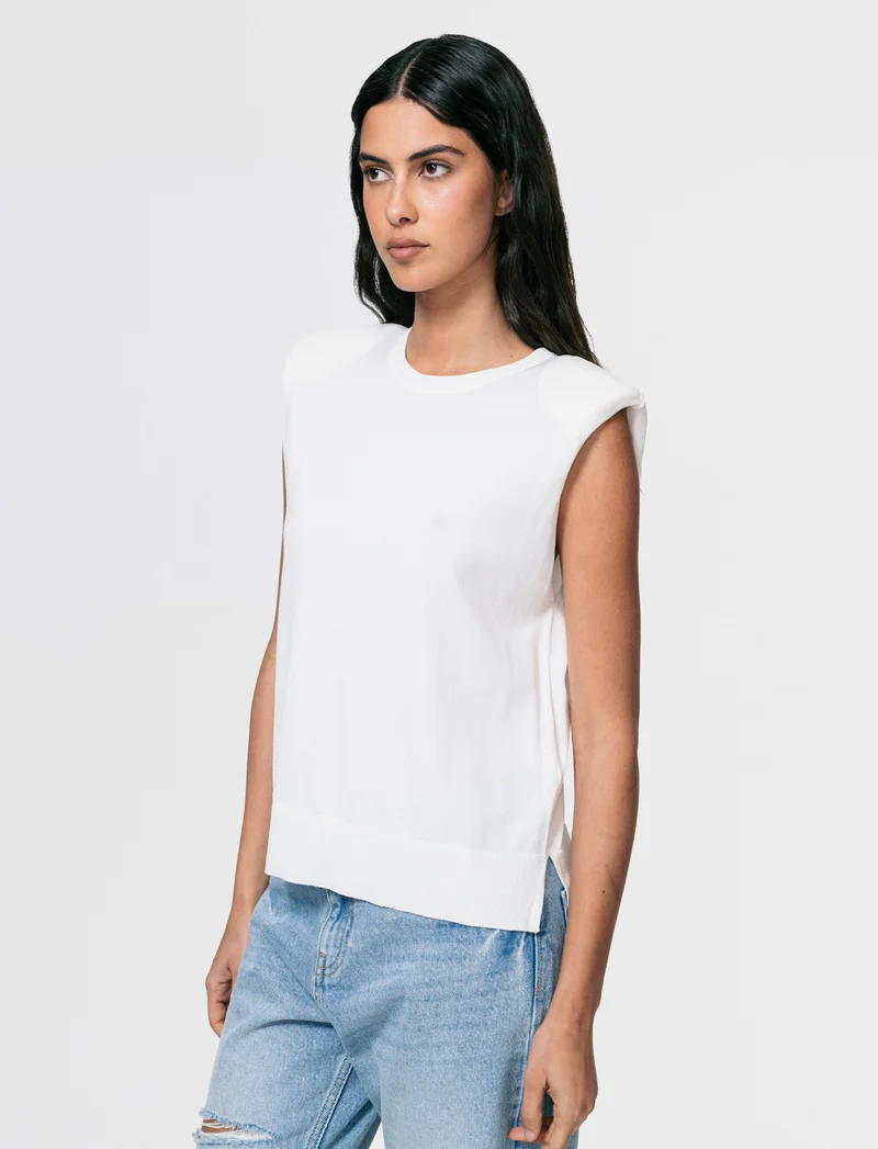Gilet in Maglia con Spalline Imbottite - Bianco