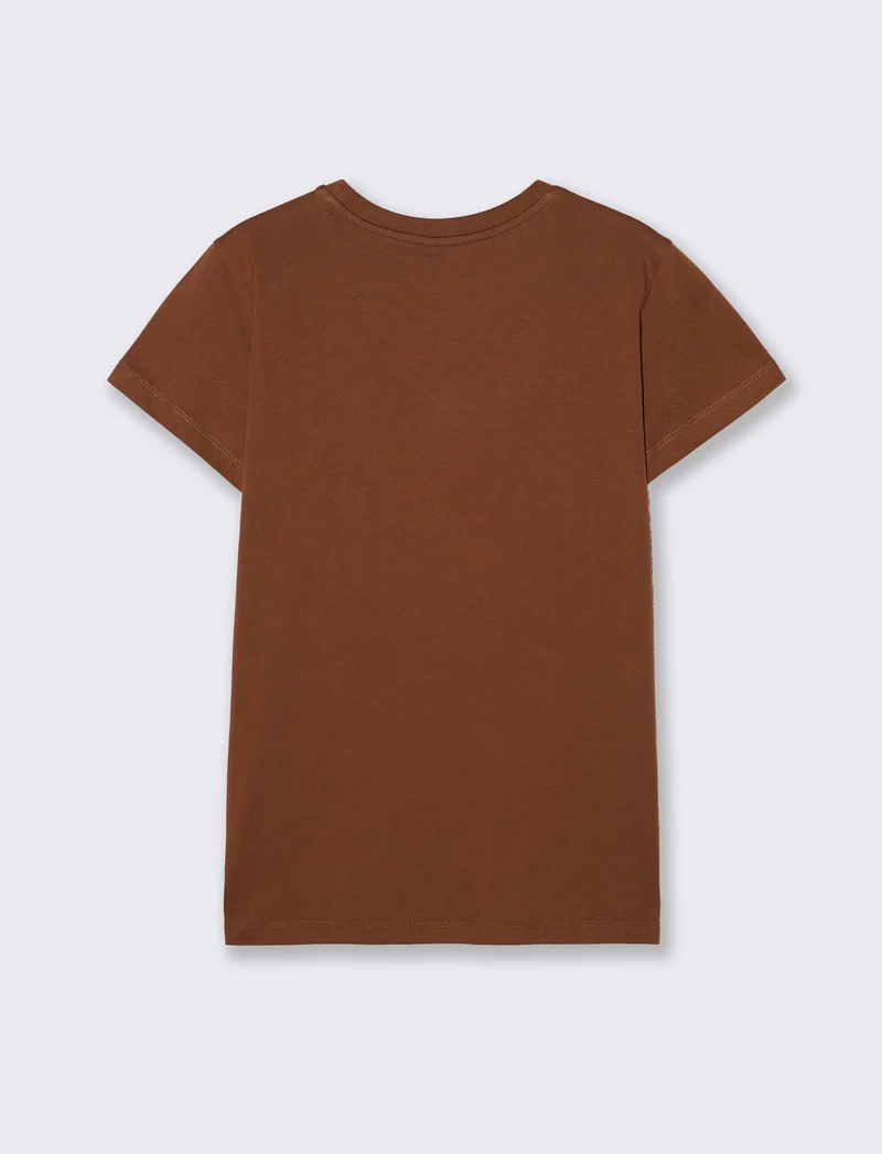 T-Shirt Manica Corta con Stampa - Marrone tabacco