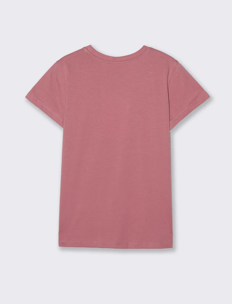 T-Shirt Manica Corta con Stampa - Rosa polvere