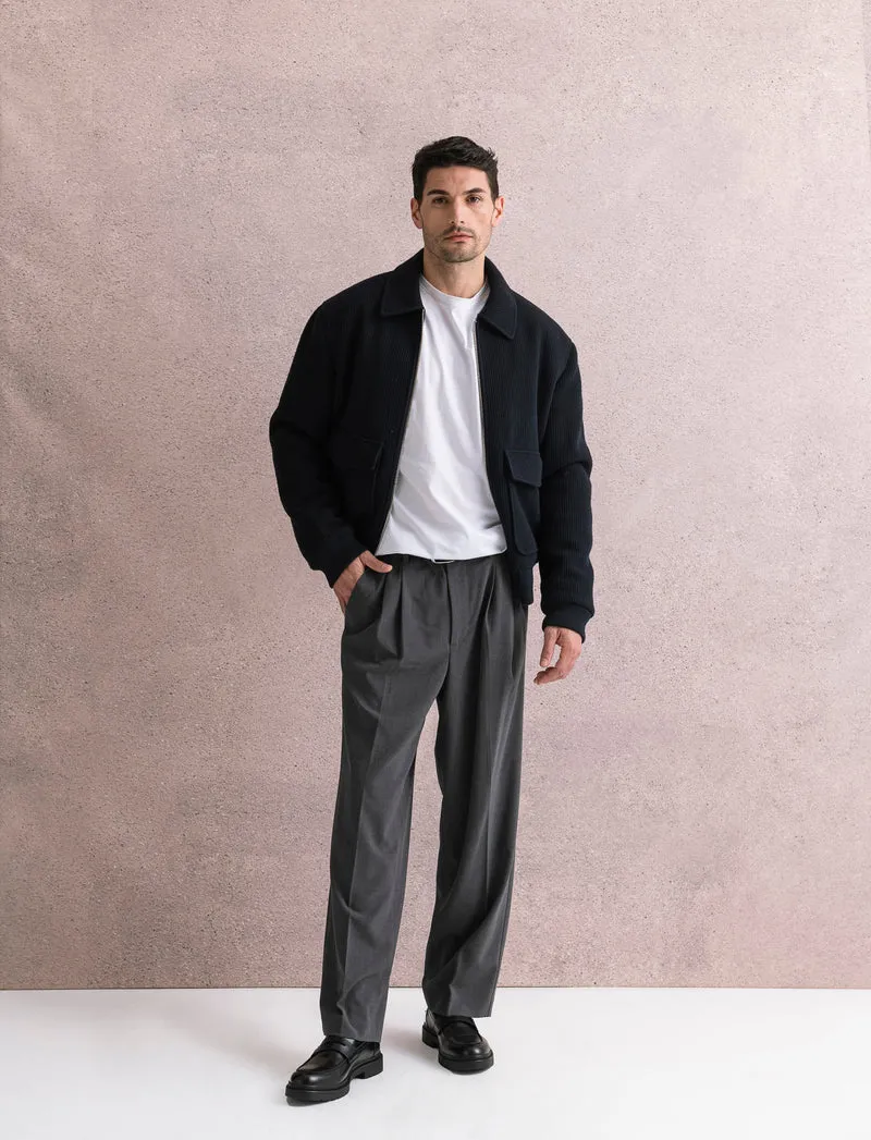 PANTALONI CHINO LOOSE WIDE LEG - Antracite melange