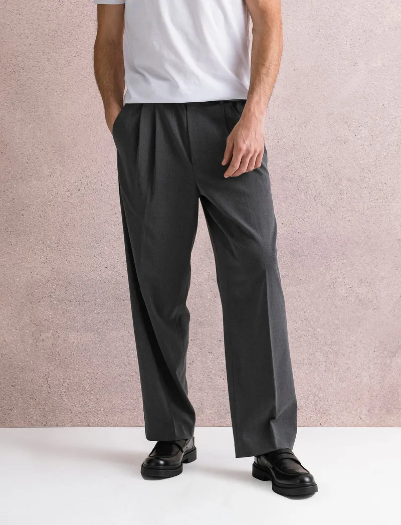 PANTALONI CHINO LOOSE WIDE LEG - Antracite melange