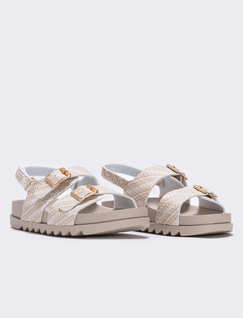 Sandalo beige da bambina con fibbie regolabili - Beige