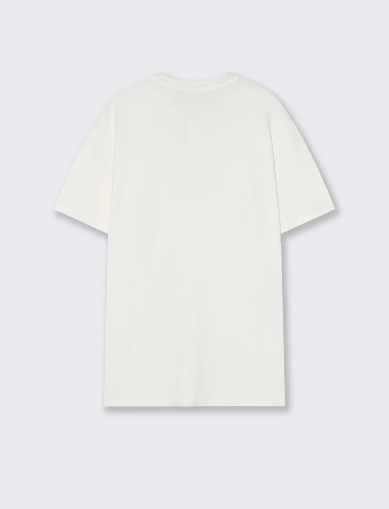 T-shirt Serafino in jacquard con colletto - Bianco sporco