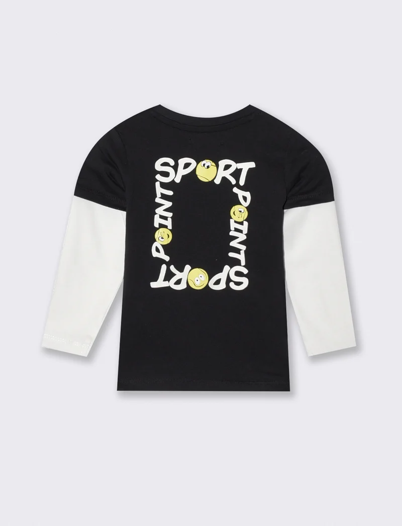 T-shirt doppia manica con stampa sportiva - Nero