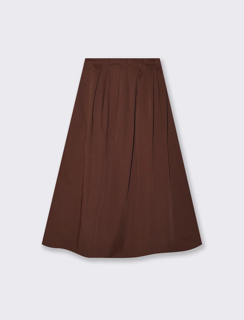 Gonna Loungette Vita Alta con Zip Invisibile - Cacao