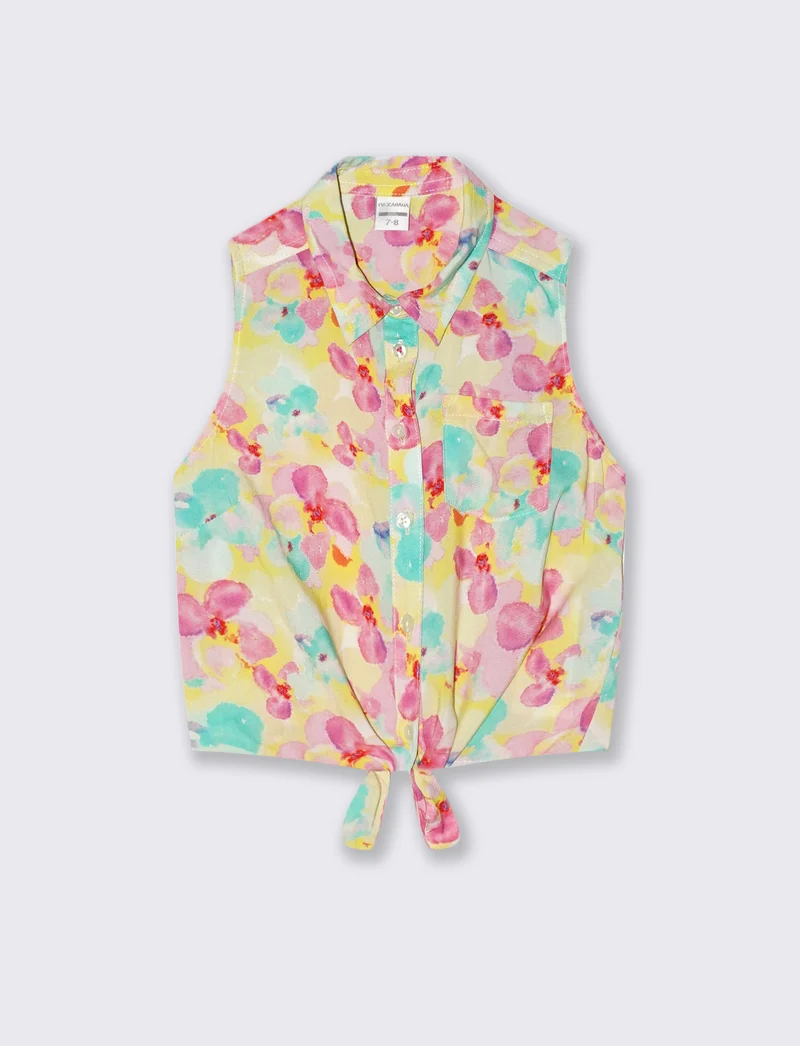 Camicia estiva bambina con fiocco e stampa - Giallo