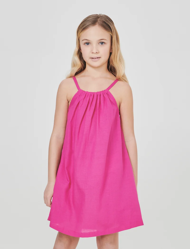 Abito leggero estivo con scollo all'americana - Fuxia