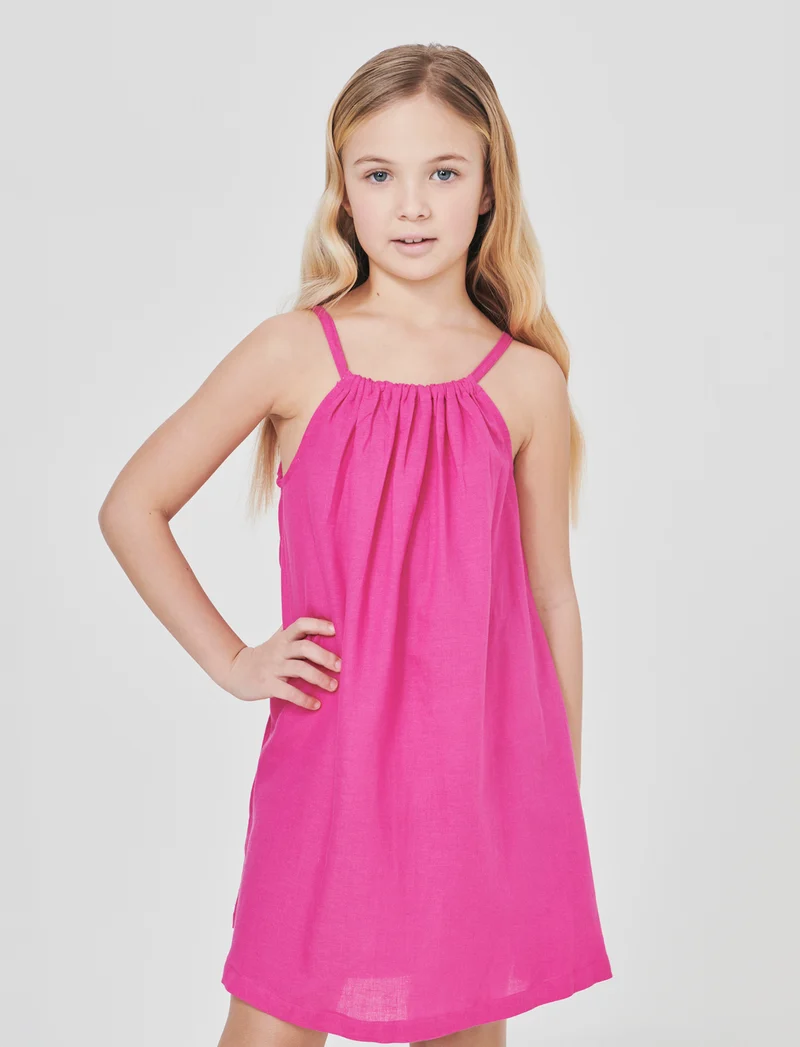 Abito leggero estivo con scollo all'americana - Fuxia