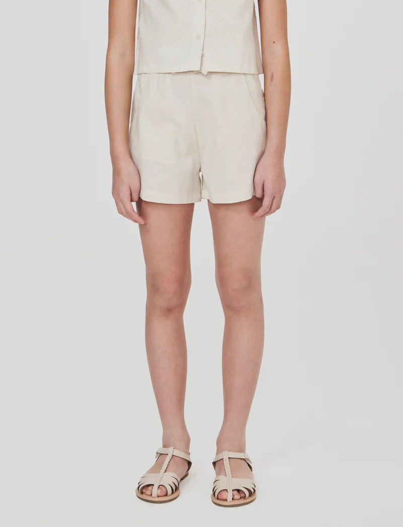 Pantaloncino in misto lino naturale - Beige