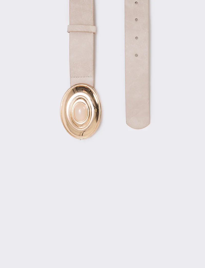 Cintura fibbia ovale con pietra - Beige