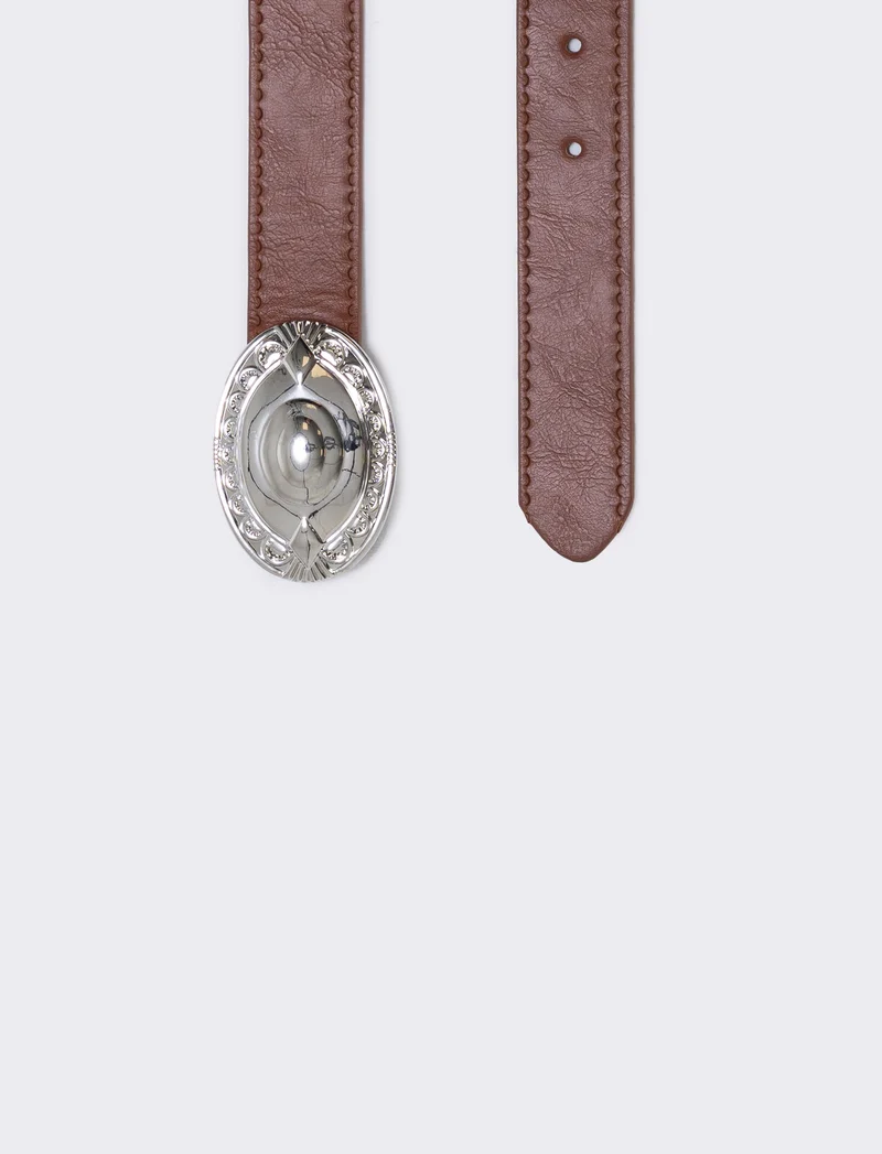 Cintura fibbia ovale stile country - Cuoio