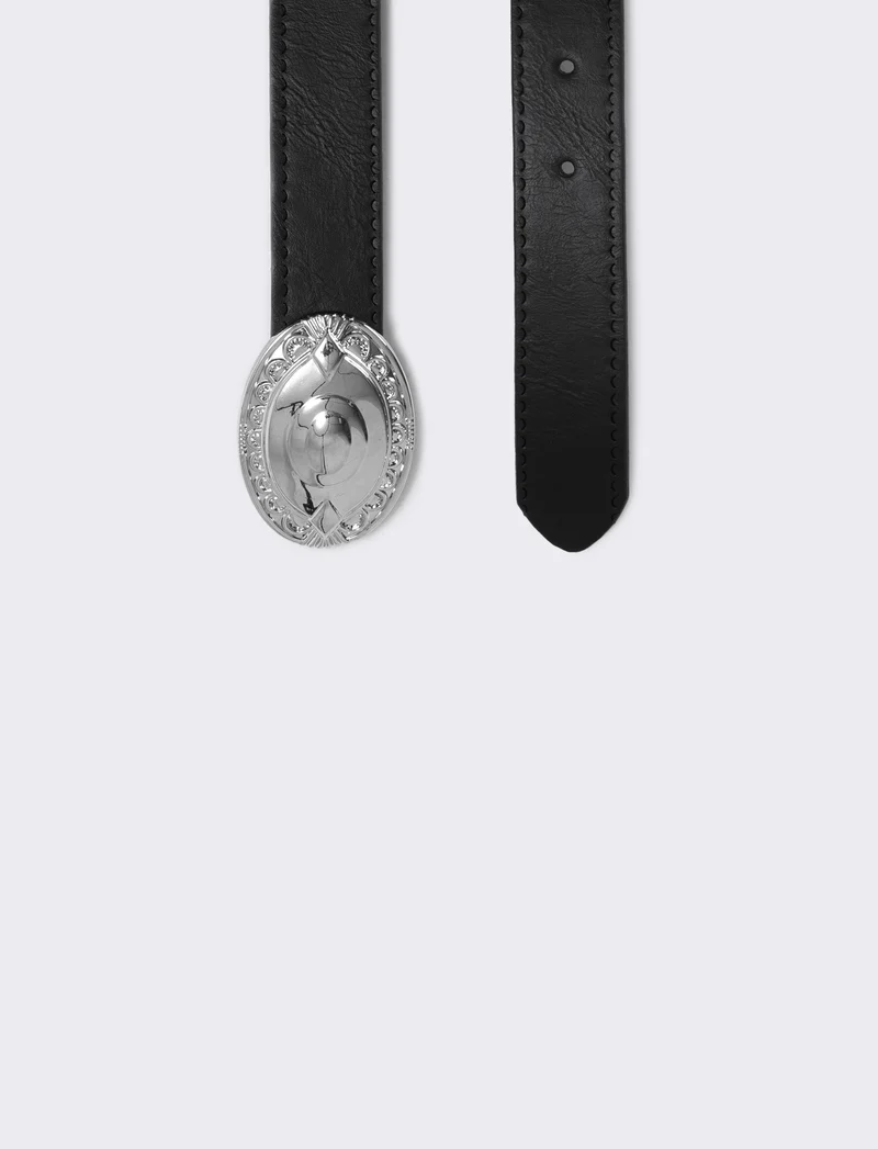Cintura fibbia ovale stile country - Nero