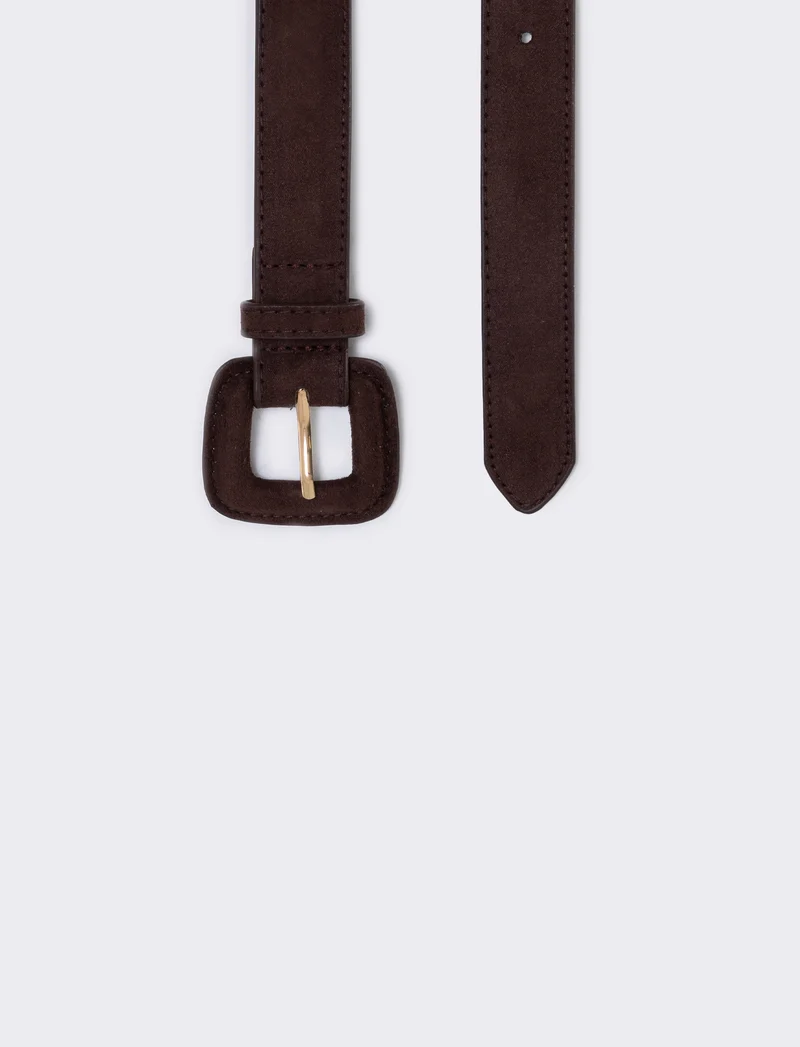 Cintura suede con fibbia quadrata elegante - Marrone