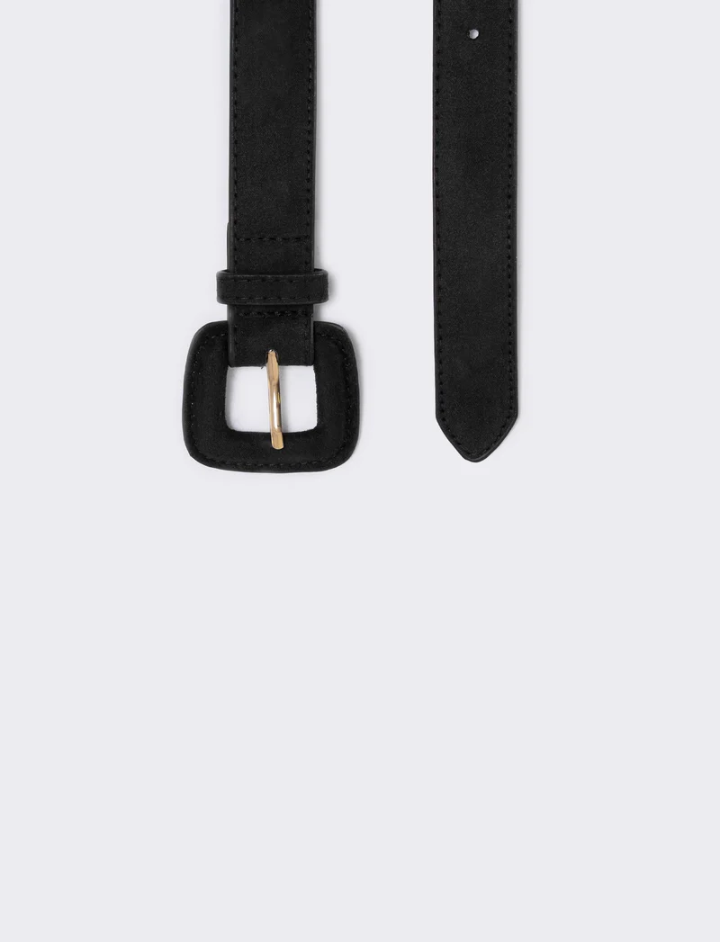 Cintura suede con fibbia quadrata elegante - Nero