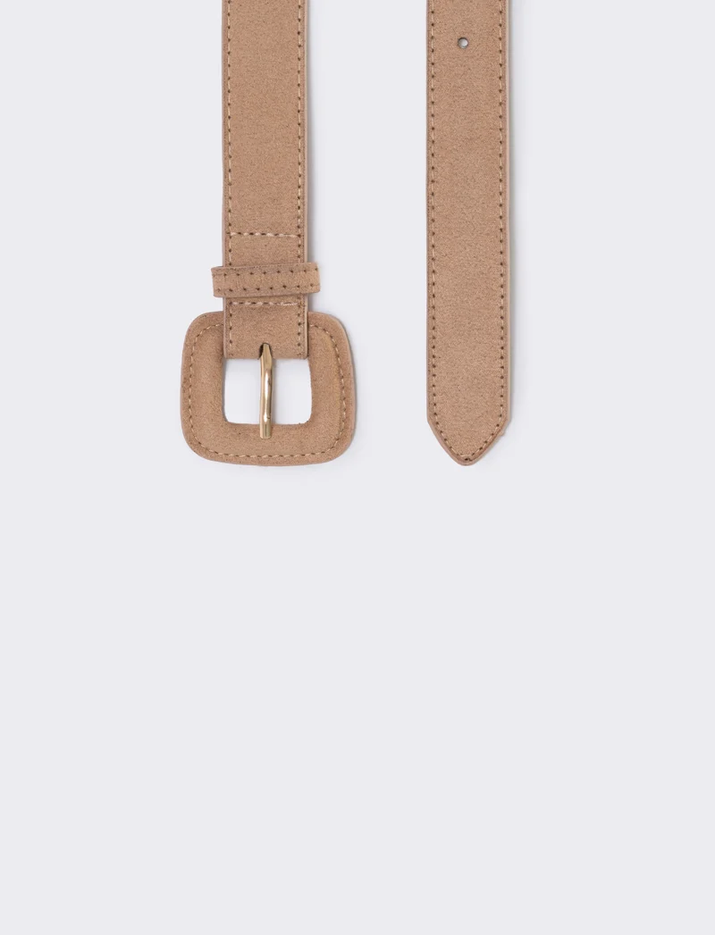 Cintura suede con fibbia quadrata elegante - Beige