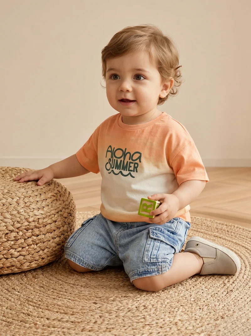 T-shirt girocollo con fantasia degradè - Arancio