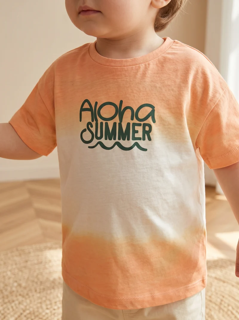 T-shirt girocollo con fantasia degradè - Arancio