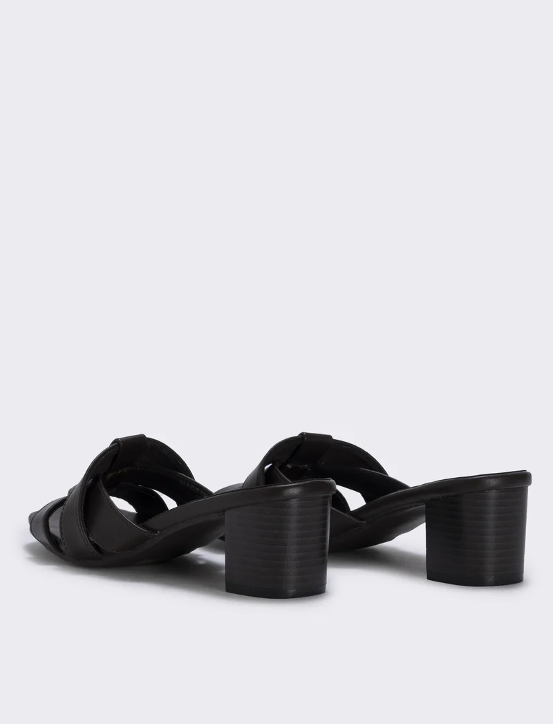 Mule in poliuretano con tacco effetto legno - Testa di moro