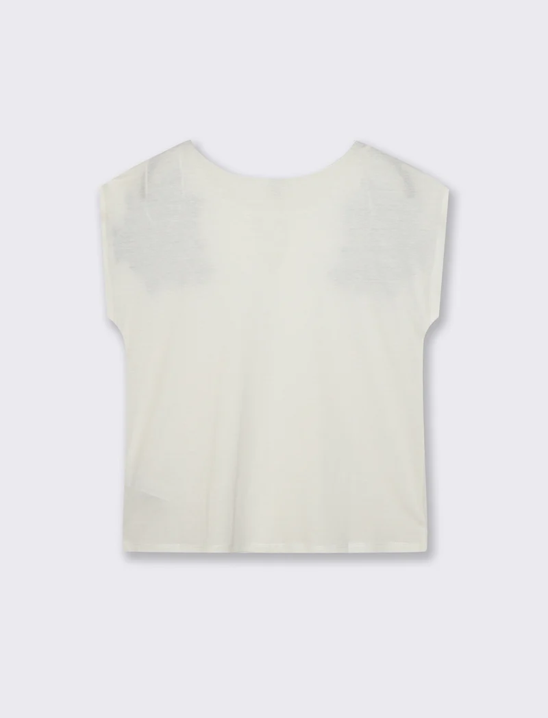 T-Shirt Manica Corta con Apertura al Collo - Bianco latte