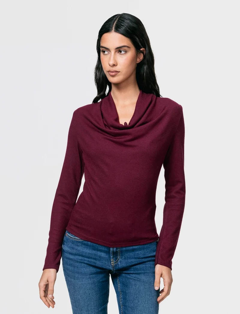Maglia in tessuto morbido con scollo drappeggiato - Bordeaux