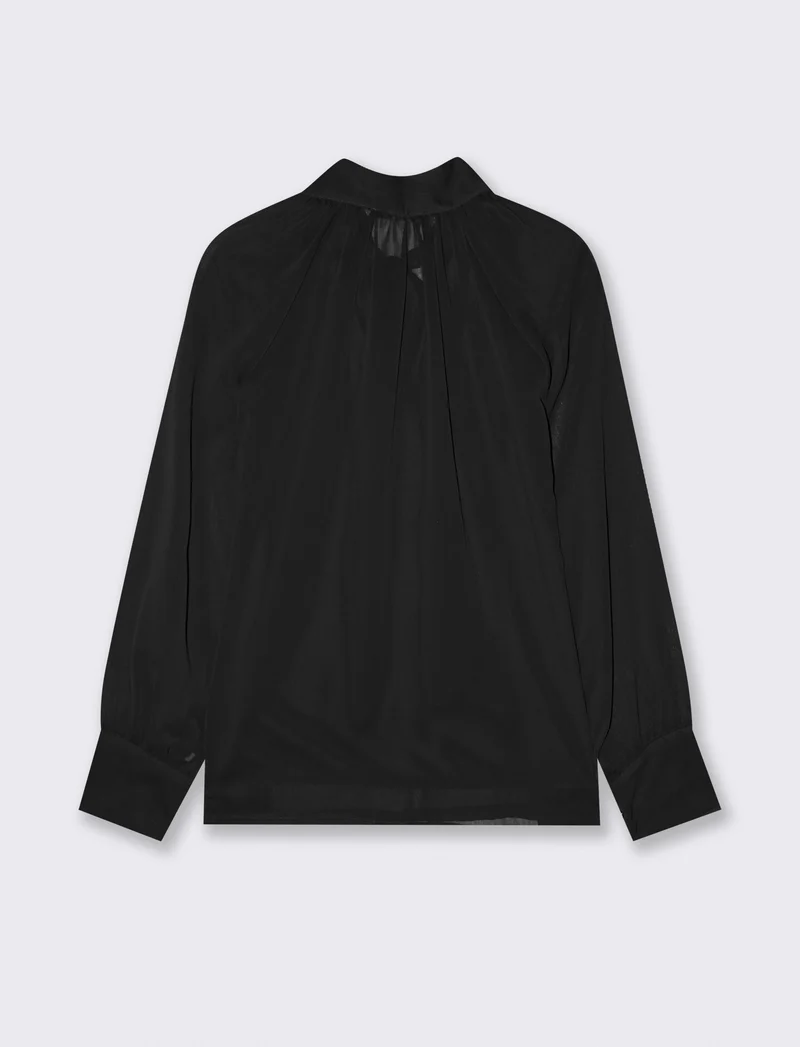 Casacca in tessuto leggero con fiocco al collo - Nero