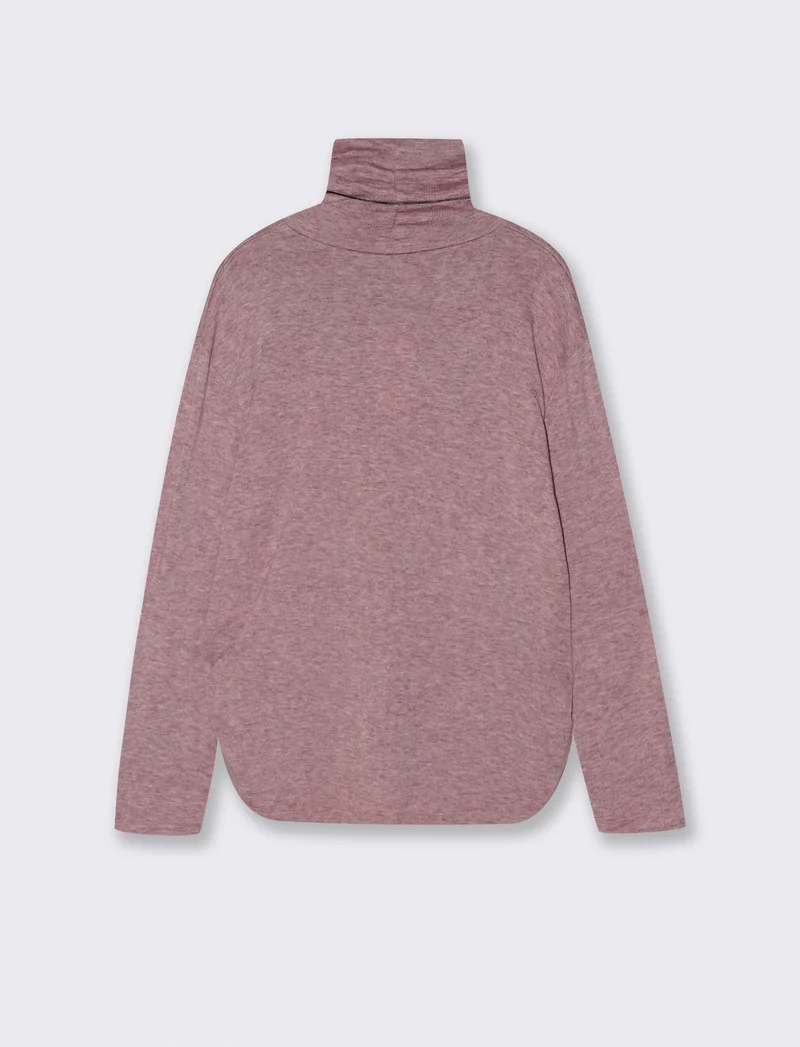 Tshirt manica lunga con collo alto in tessuto pesante con collana - Bordeaux