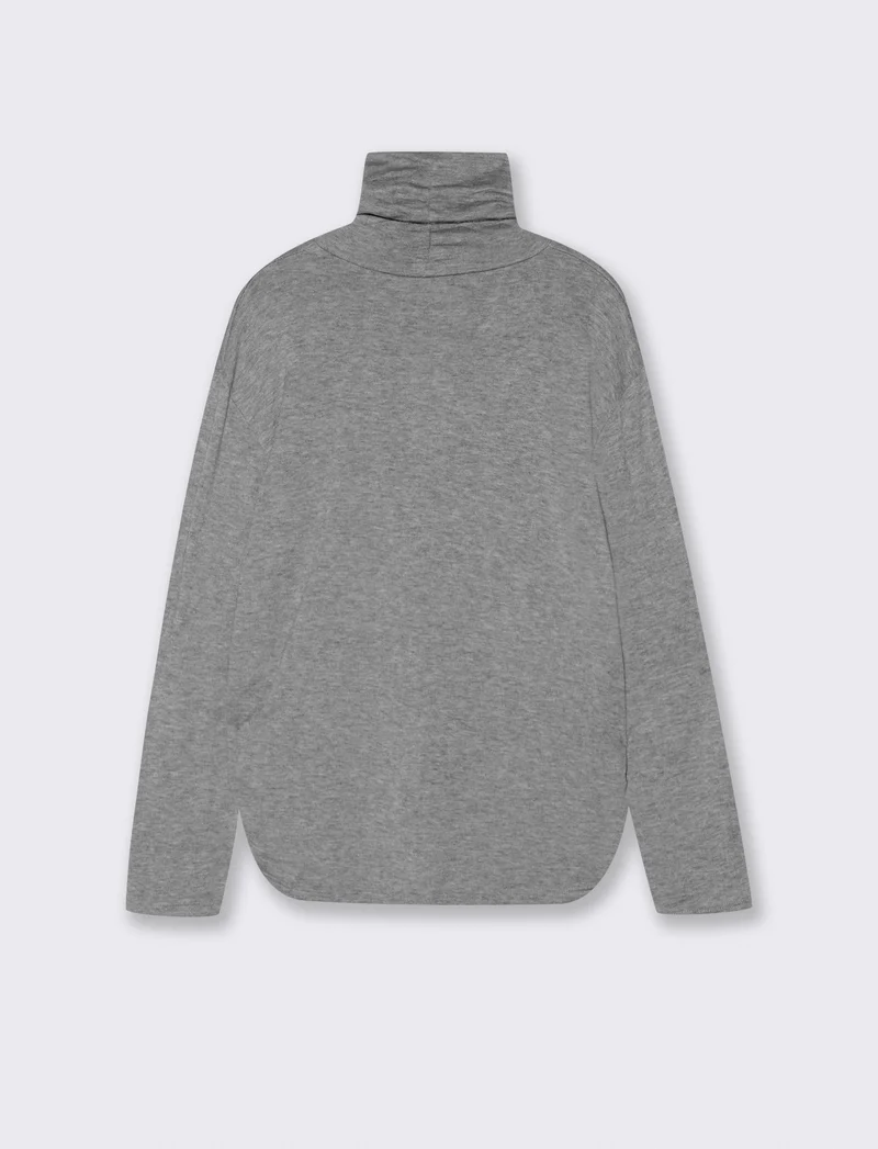 Tshirt manica lunga con collo alto in tessuto pesante con collana - Grigio mel.