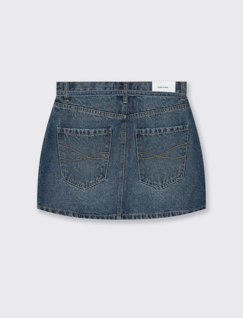 Gonna corta denim con cordino in vita - DENIM SCURO