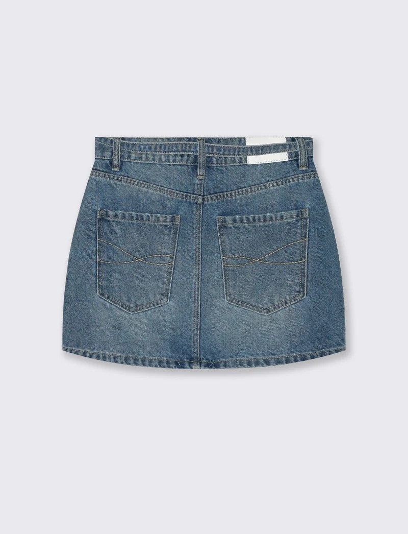 Gonna corta denim con cordino in vita - Denim