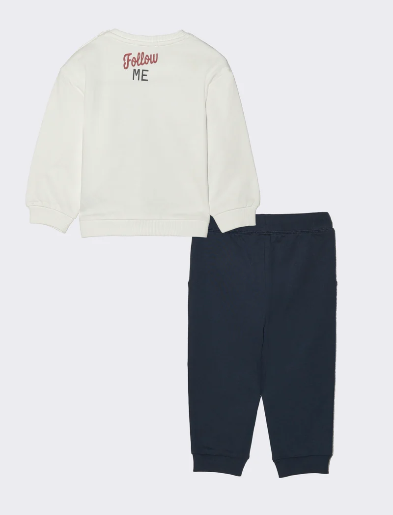 Tuta basica con stampa e jogger tinta unita - Bianco latte