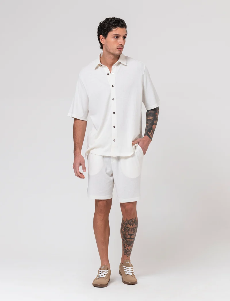 Bermuda struttura jacquard con vita jogger da uomo - Bianco sporco