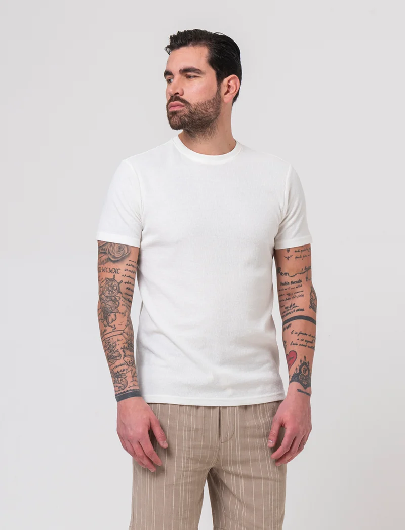 T-shirt girocollo struttura jacquard da uomo - Bianco sporco