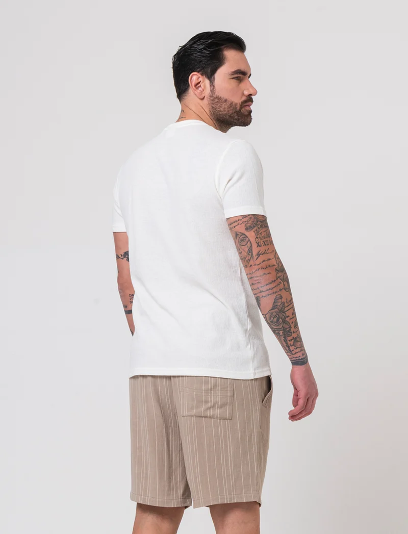 T-shirt girocollo struttura jacquard da uomo - Bianco sporco