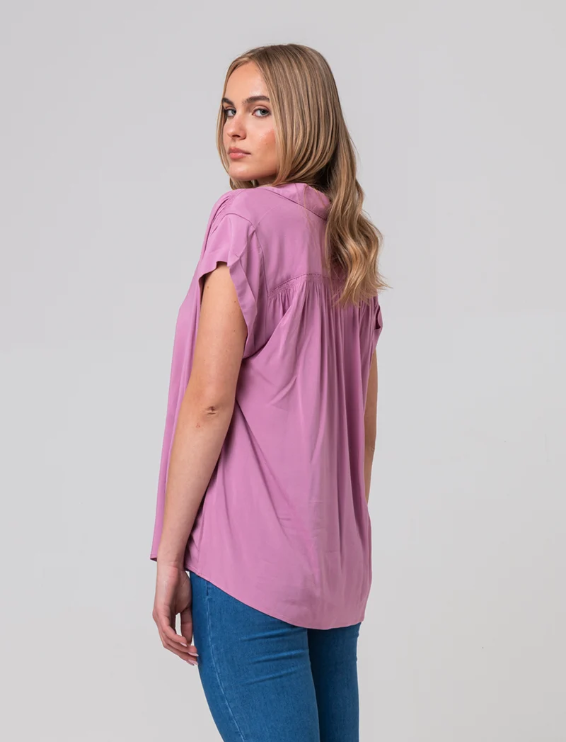 Casacca mezzamanica con scollo a V da donna - Rosa polvere