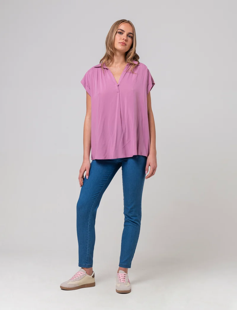 Casacca mezzamanica con scollo a V da donna - Rosa polvere