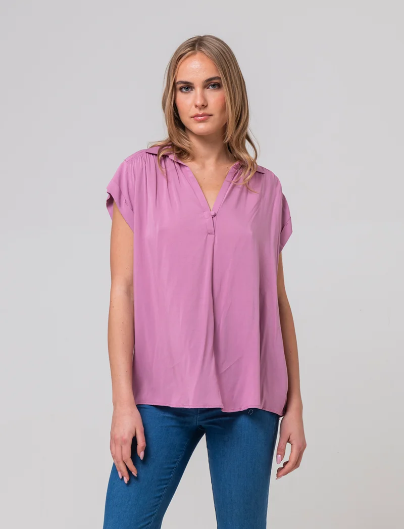 Casacca mezzamanica con scollo a V da donna - Rosa polvere
