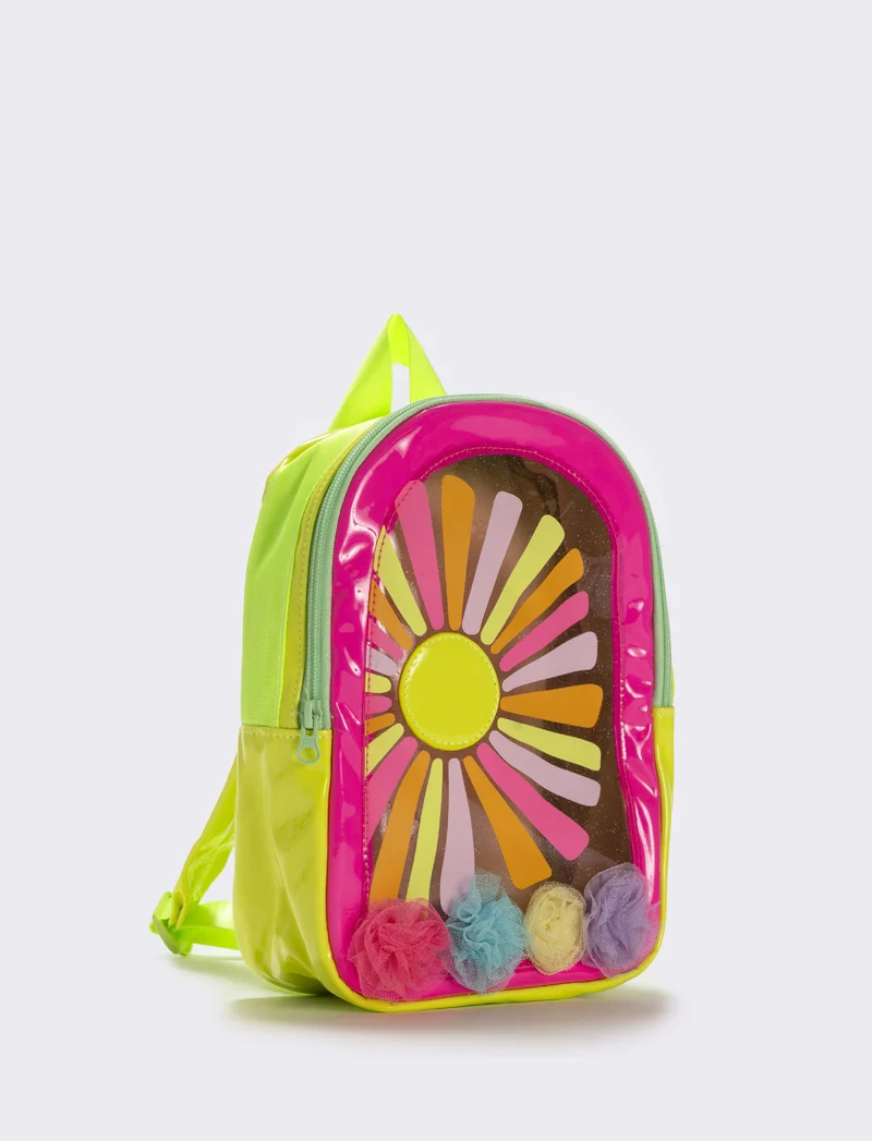 Zainetto trasparente con pon pon in tulle - Fuxia