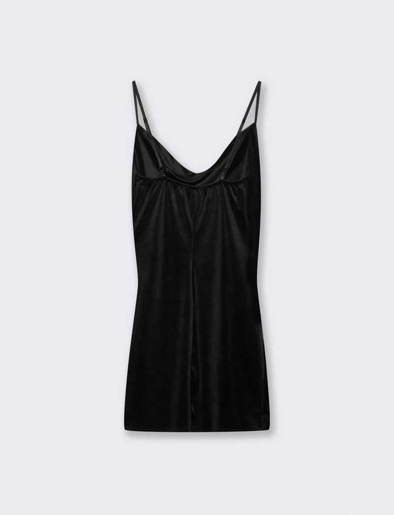 Vestito corto con arriccio sul fianco in tessuto ciniglia - Nero