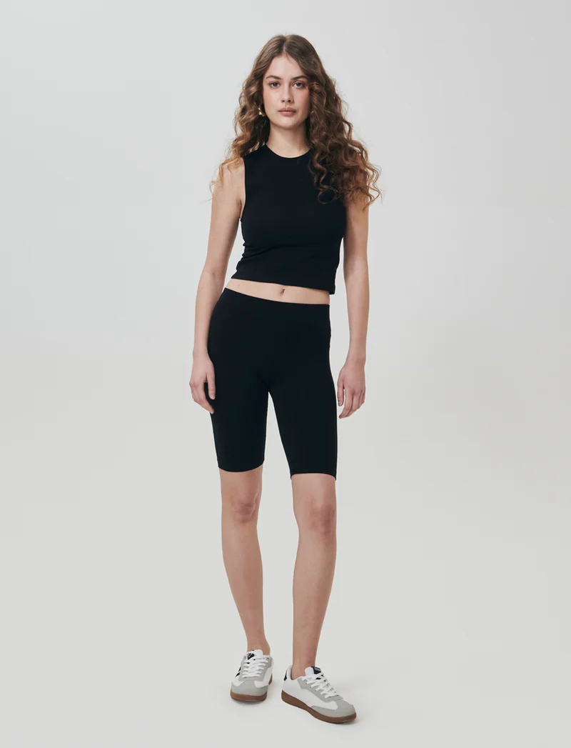 Leggings Ciclista con Fascia Elastico Vita - Nero