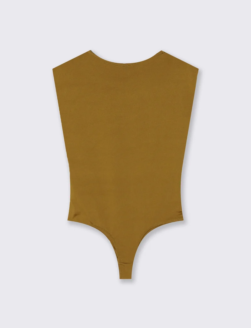 Body con arriccio su fianchi e spalle - Verde oliva