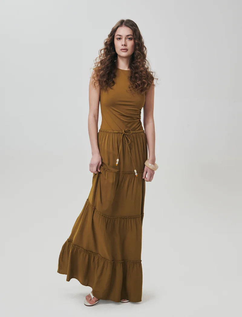 Body con arriccio su fianchi e spalle - Verde oliva
