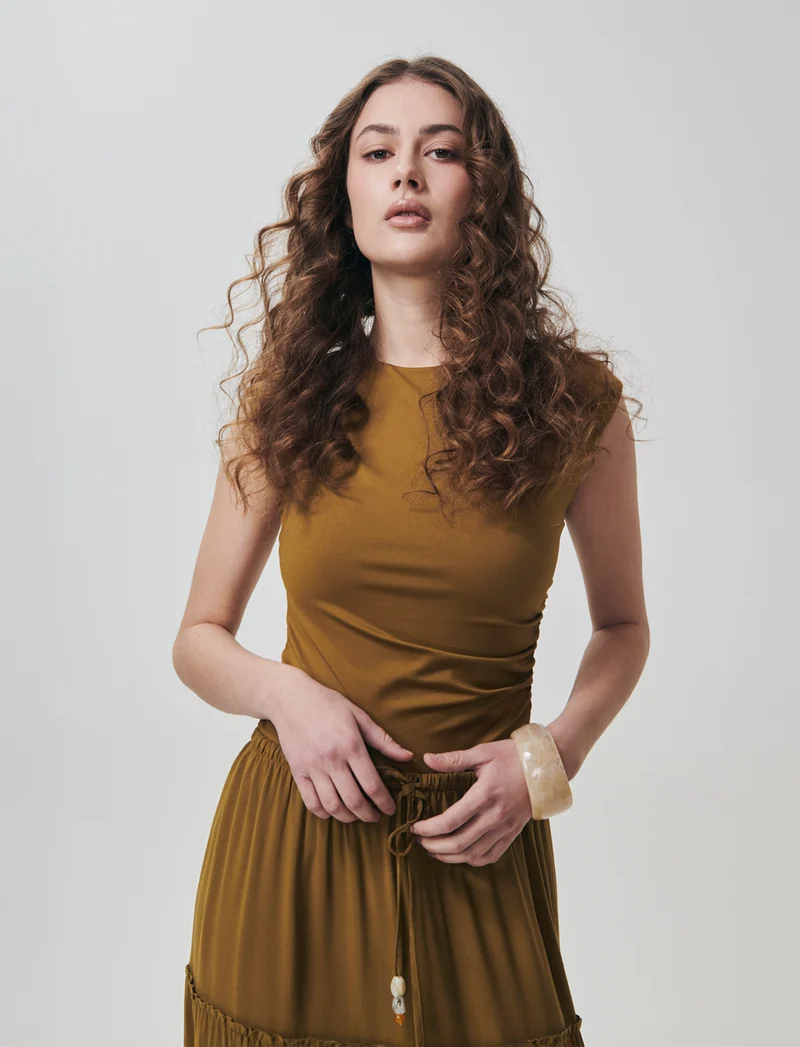 Body con arriccio su fianchi e spalle - Verde oliva