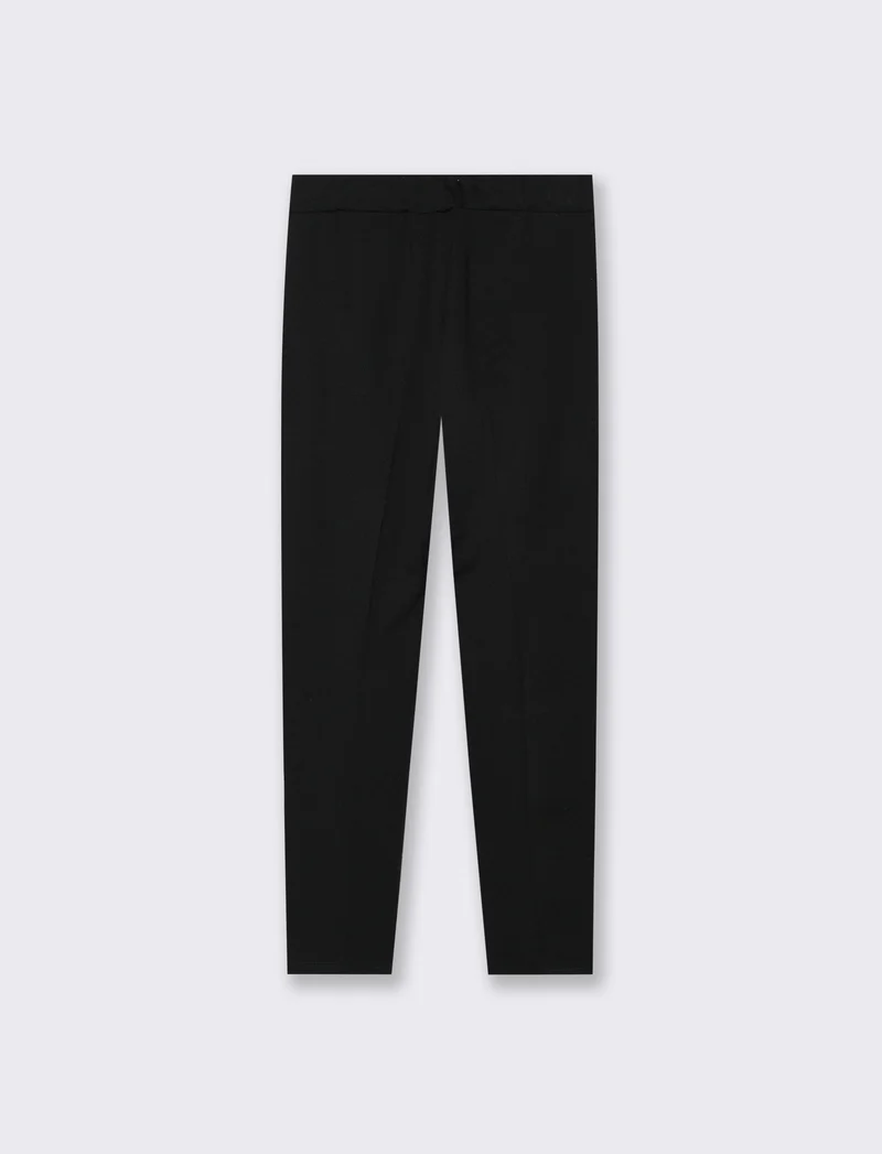 Pantalone elegante con taglio dritto, pieghe frontali e cintura rivestita - Nero
