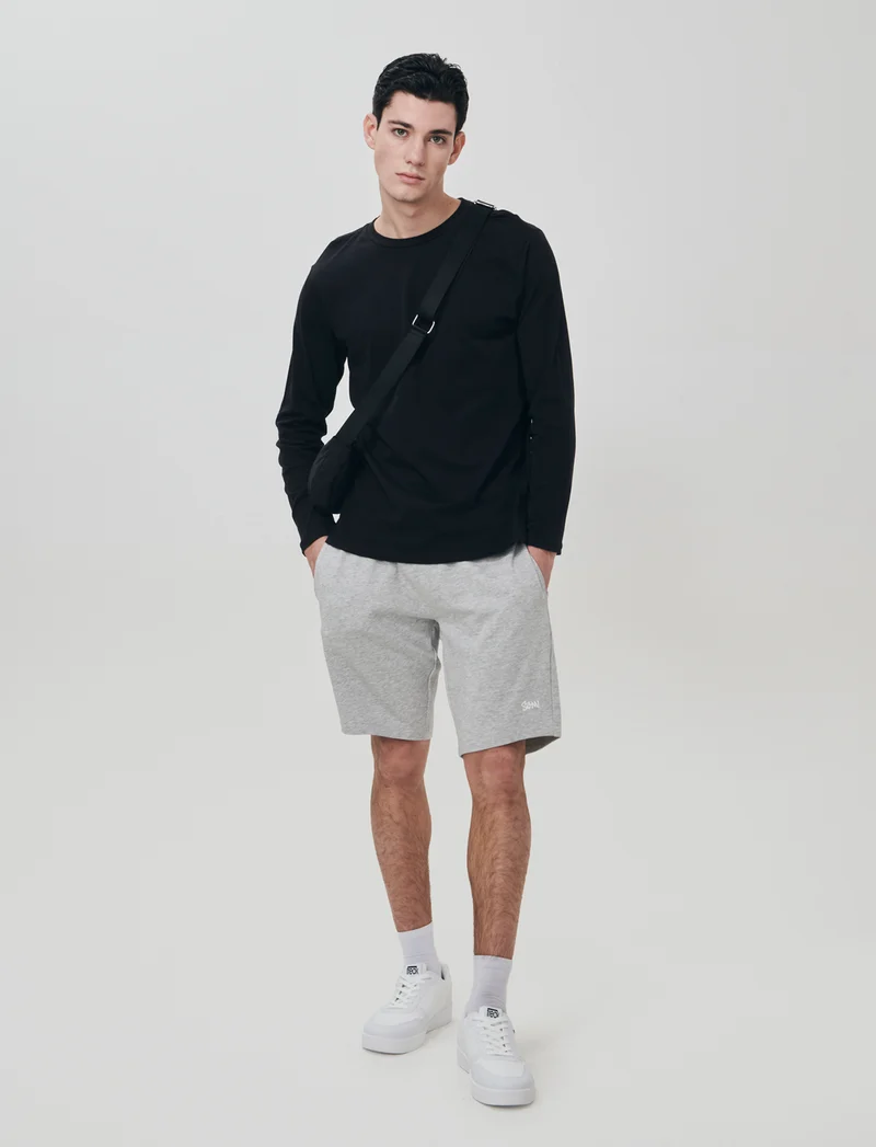 Bermuda in felpa con vita jogger - Grigio mel.