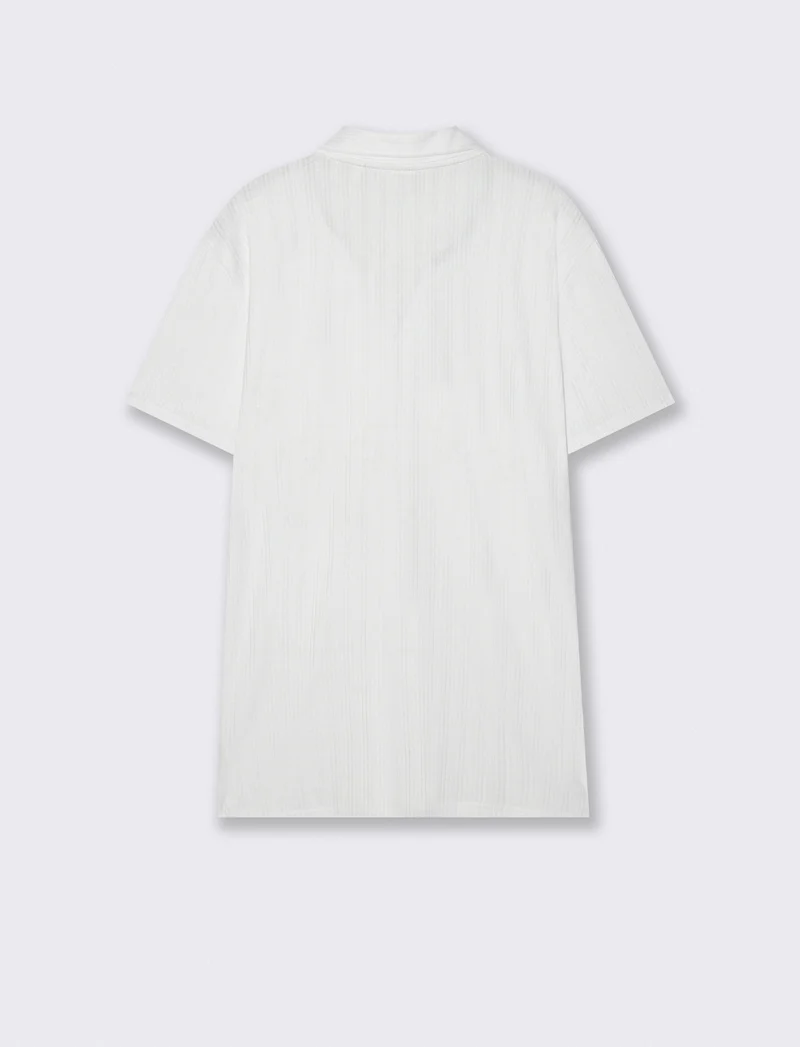 Polo a coste effetto maglia maniche corte - Bianco